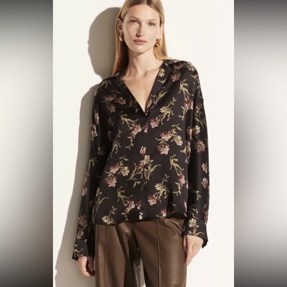 $365 NWT VINCE Iris Honeysuckle Shaped Collar Pullover Shirt Blouse Floral Sz XS